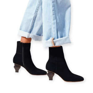 Charlotte Stone Black Stickley Heeled Boots Suede Velvet Wood New In Box Size 8